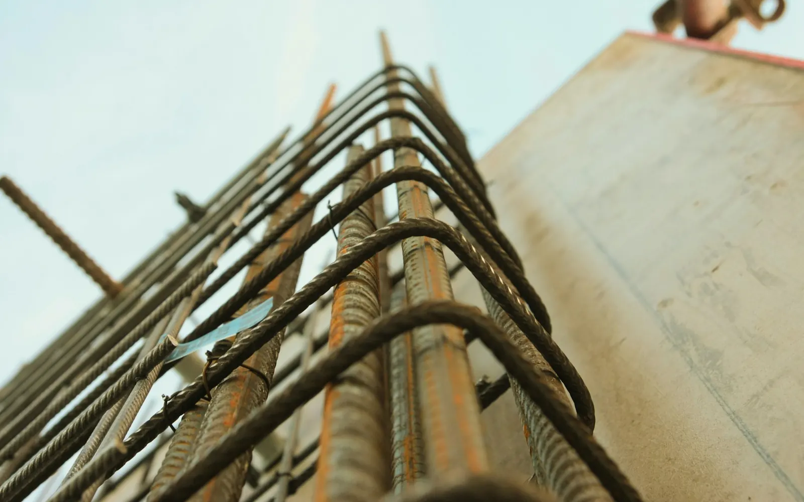 Close view of reinforced concrete construction detail for premium residential structure